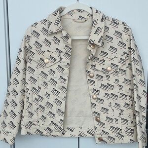 Gucci Beige Logo-Print Denim Jacket with Gold Buttons